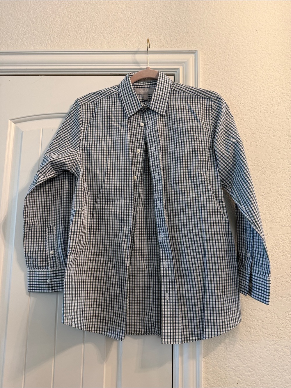 Nordstrom Blue and White Gingham Button-Down Shirt